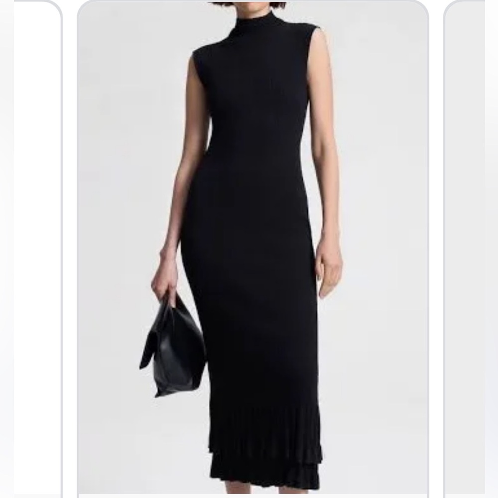 Lord and Taylor Italian Merino wool mock neck maxi dress black medium EUC